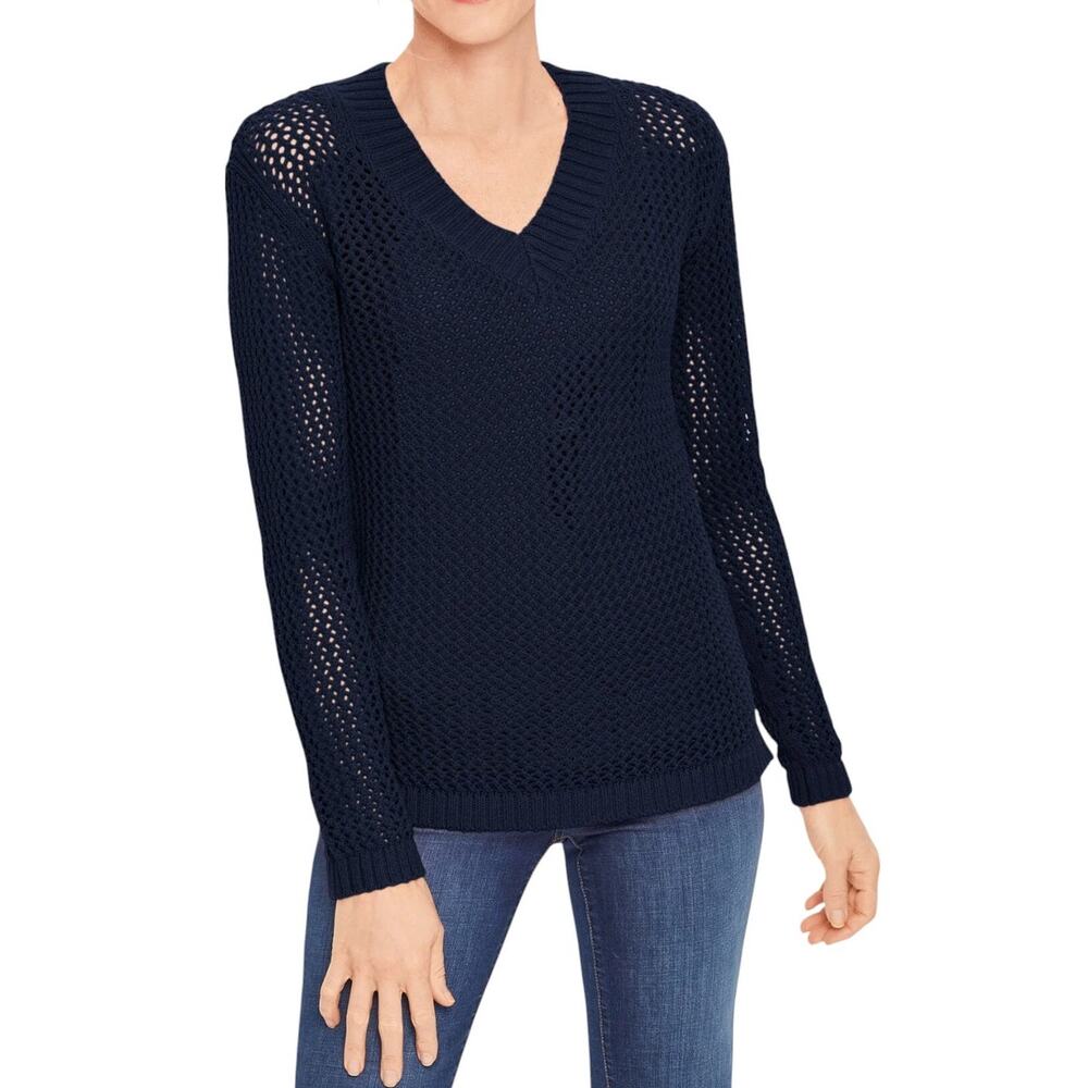 Talbots Navy Blue Open Weave V Neck Pullover Sweater